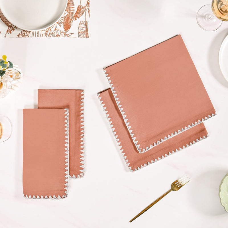 Terracotta Embroidered Edges Table Napkin Set Of 4
