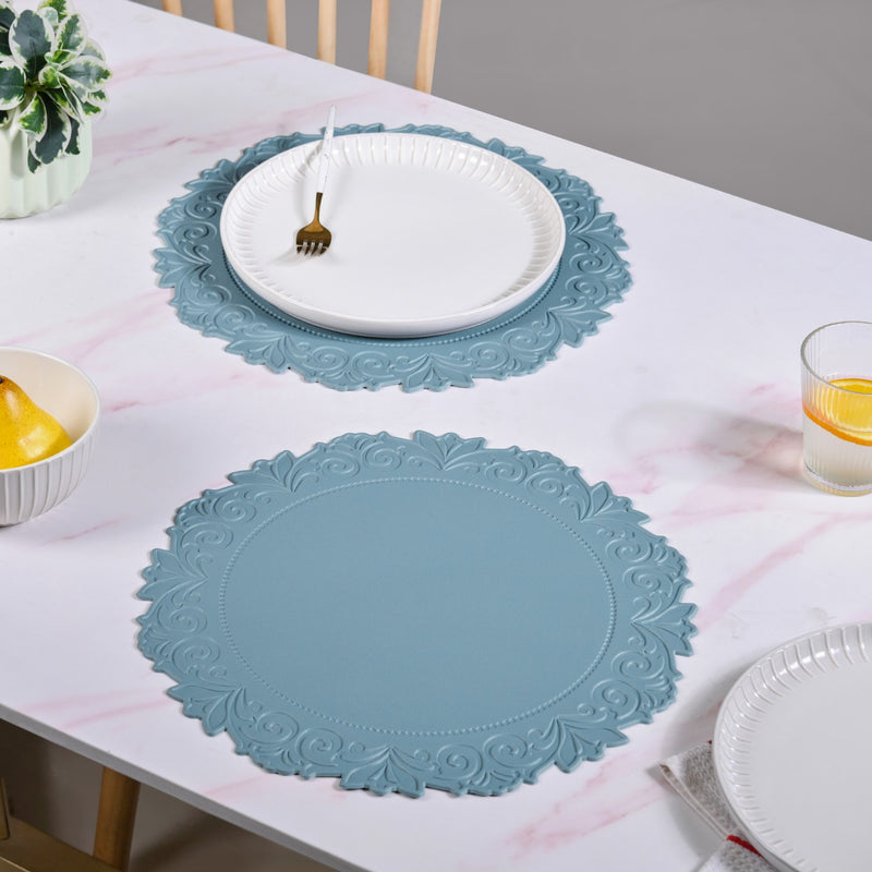 Embossed Cerulean Round Placemat Set Of 6
