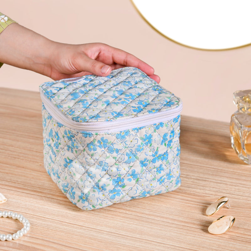 Floral Quilted Jewellery Storage Bag With Pouch Set Of 6 Blue