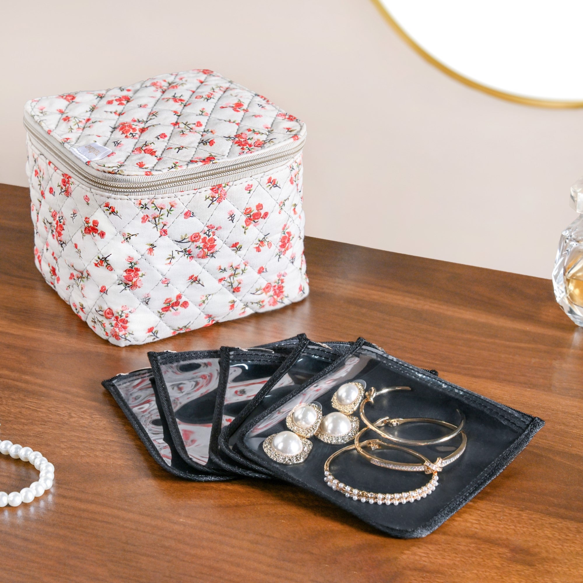 Floral Trinket Storage Bag With Pouch Set Of 6 Orange