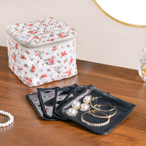 Floral Trinket Storage Bag With Pouch Set Of 6 Orange