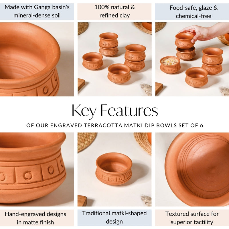 Engraved Terracotta Matki Bowls Set Of 6 100ml