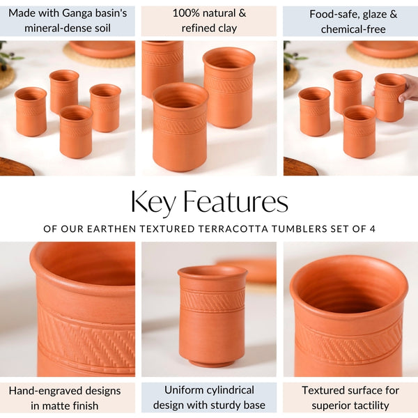 Earthen Textured Terracotta Tumblers Set Of 4 300ml