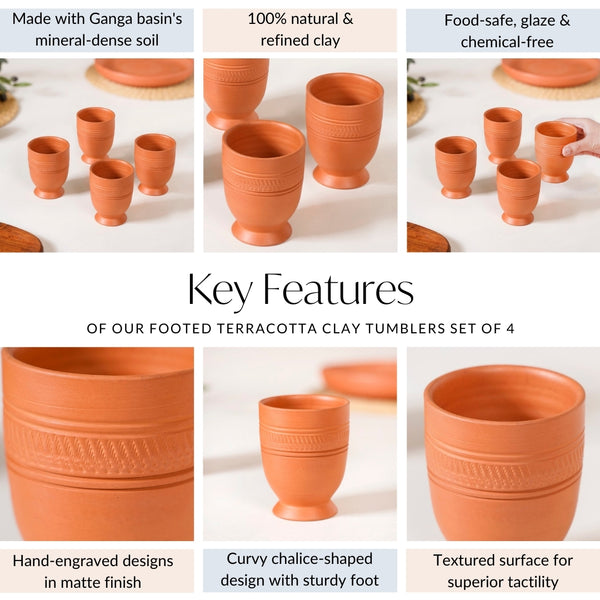 Footed Terracotta Clay Tumblers Set Of 4 200ml