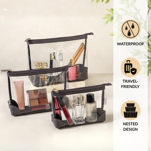 Transparent Travel Pouch Set Of 3 Grey