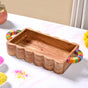 Acacia Wood Serving Tray With Colourful Handles And Gold Zari Work