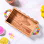 Acacia Wood Serving Tray With Colourful Handles And Gold Zari Work