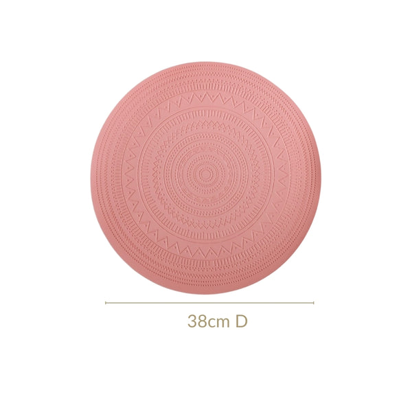 Pink Embossed Warli Design Round Table Mat Set Of 6