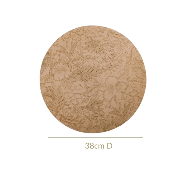 Beige Embossed Hibiscus Round Placemats Set Of 6