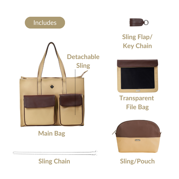 Urban Vegan Leather Tote & Sling Bags Set Of 4 Beige