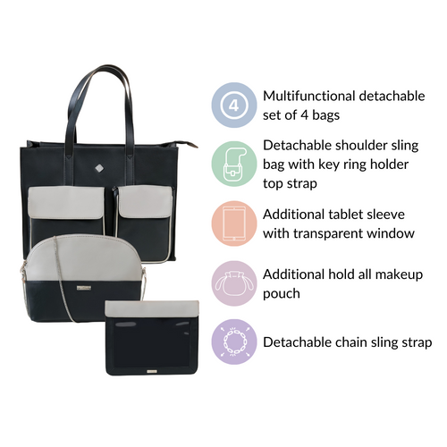 Multifunctional Tote & Sling Travel Bags Set Of 4 Black
