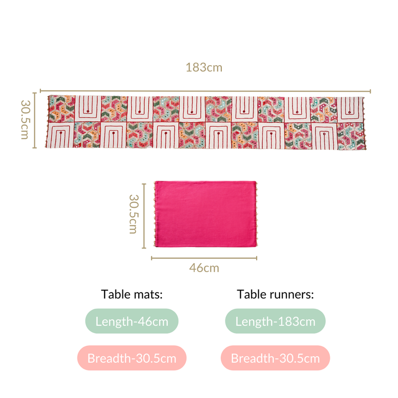 Set Of 7 Zari Embroidered Table Runner And Table Mats
