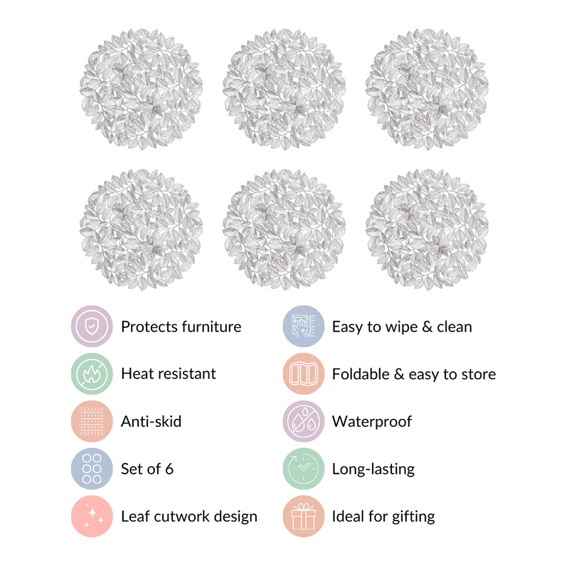 Round Silver Waterproof Placemat Set Of 6