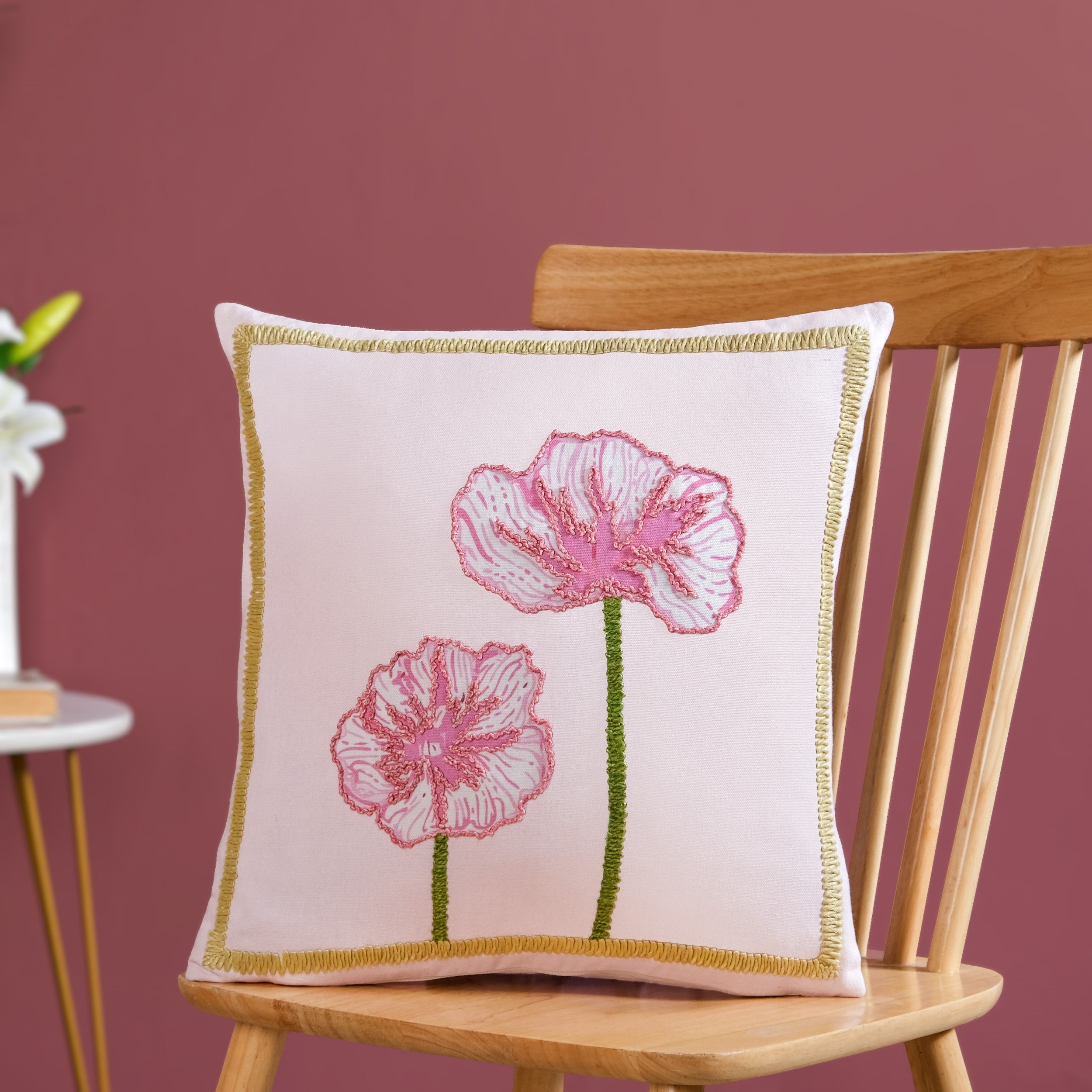 Tale of Two Blooms Embroidered Cushion Cover 40x40cm