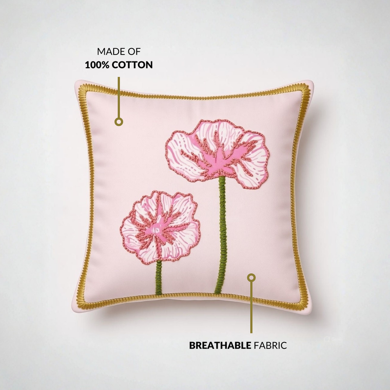 Tale of Two Blooms Embroidered Cushion Cover 40x40cm