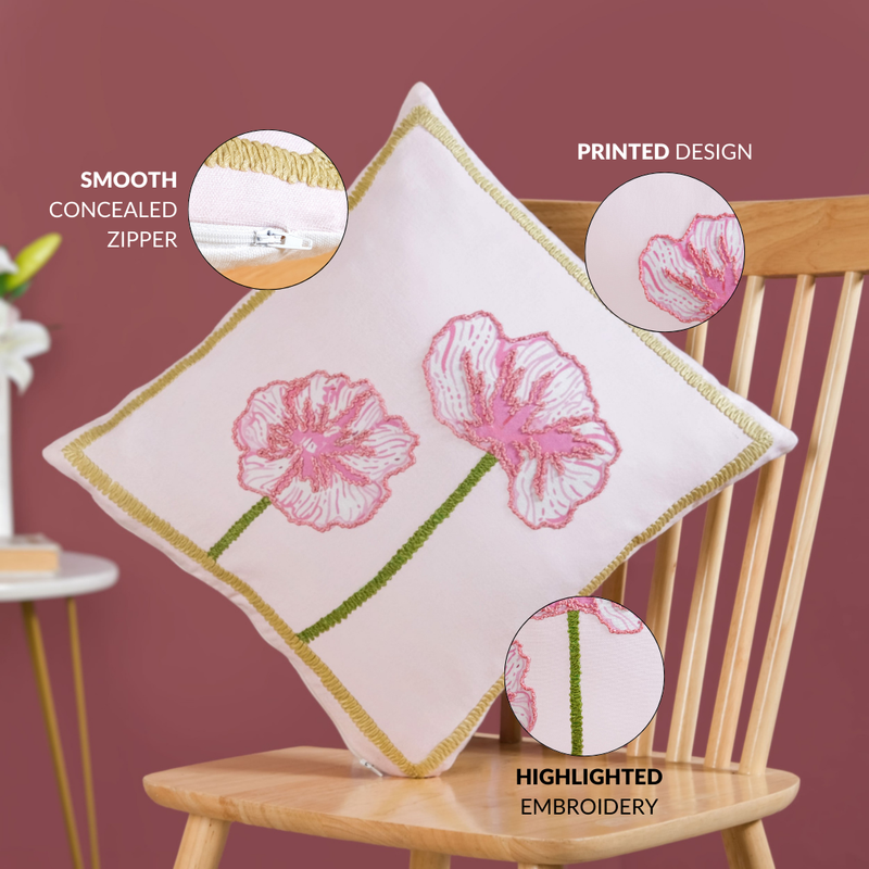 Tale of Two Blooms Embroidered Cushion Cover 40x40cm