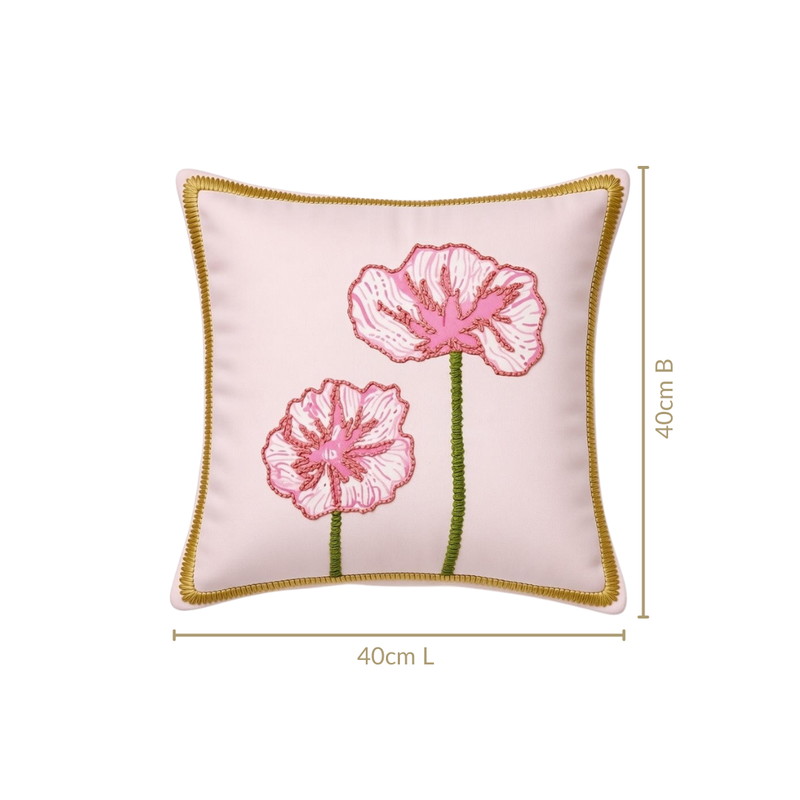 Tale of Two Blooms Embroidered Cushion Cover 40x40cm