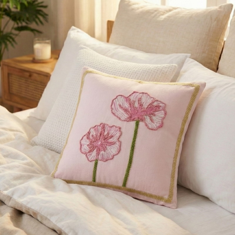 Tale of Two Blooms Embroidered Cushion Cover 40x40cm