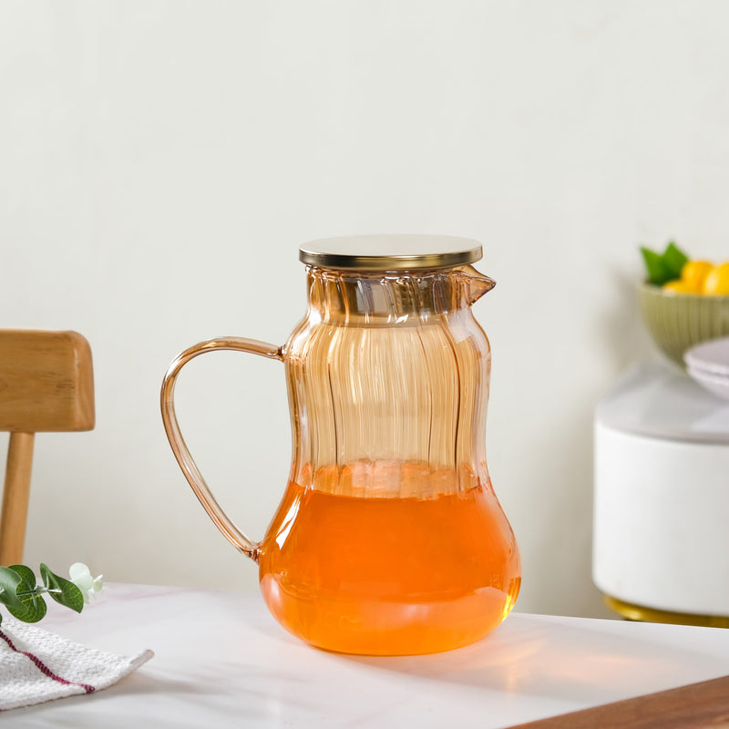 Tall Amber Fluted Borosilicate Glass Jug 1950ml