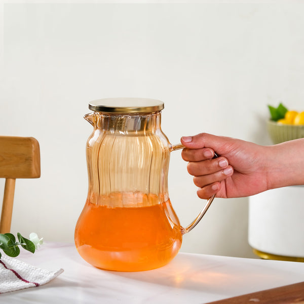 Tall Amber Fluted Borosilicate Glass Jug 1950ml