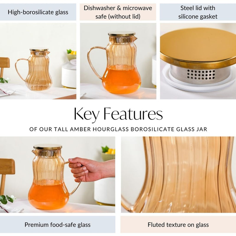 Tall Amber Hourglass Borosilicate Glass Jar 1950ml