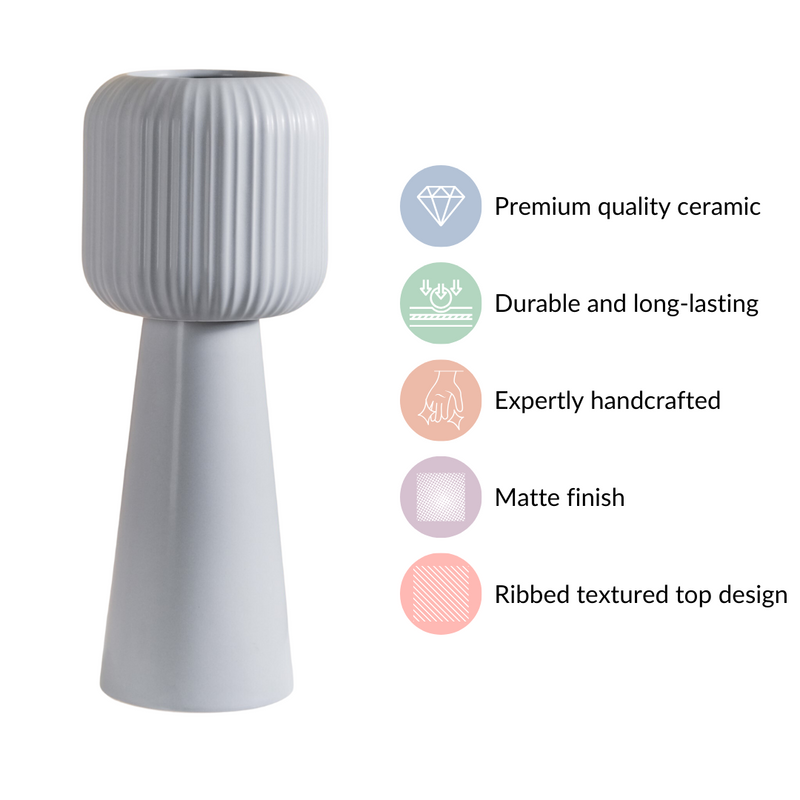 Ribbed Tall Flower Vase Grey