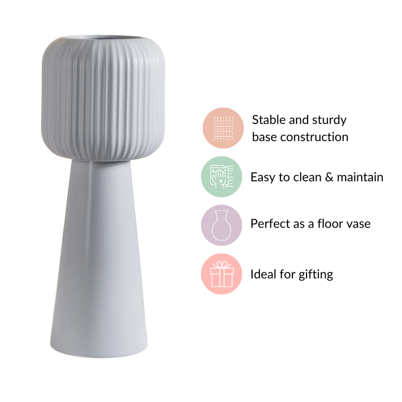 Ribbed Tall Flower Vase Grey