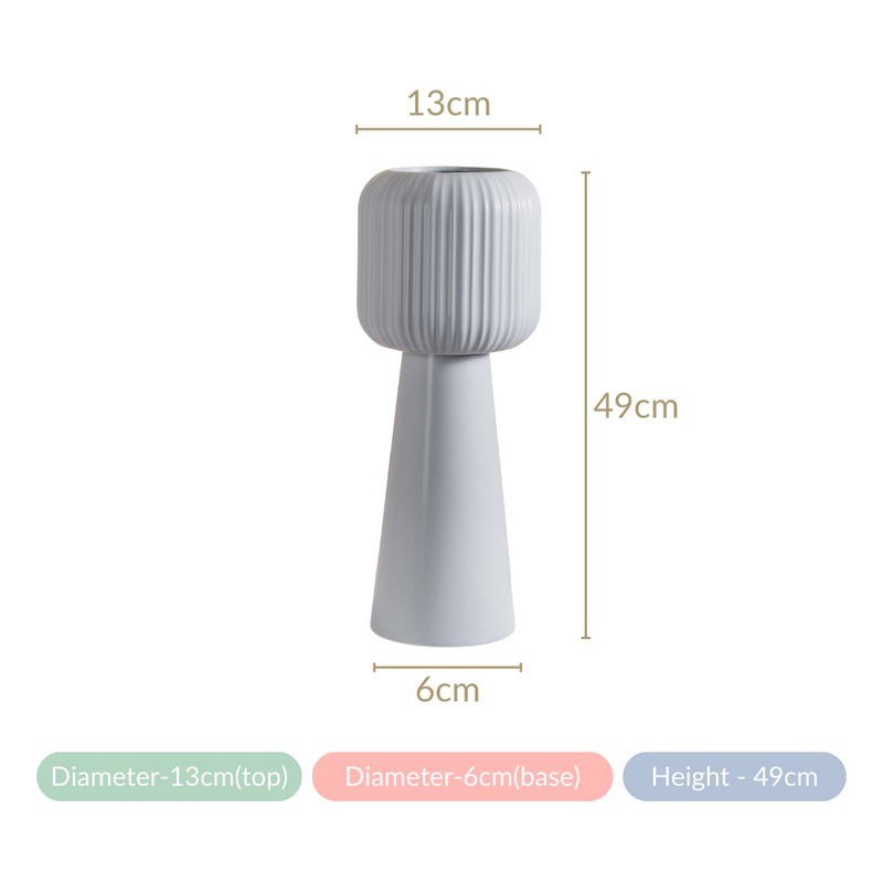 Ribbed Tall Flower Vase Grey