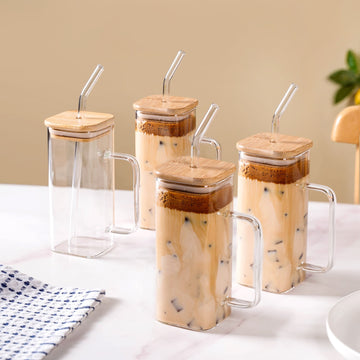 Tall Square Glass Sipper Set Of 4 400ml