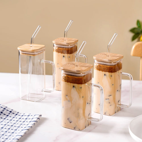 Tall Square Glass Sipper Set Of 4 400ml