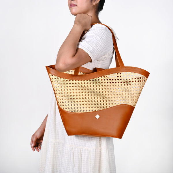 Tan Rattan Weave Beach Bag