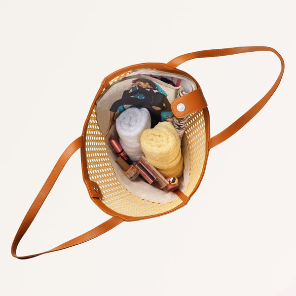 Tan Rattan Weave Beach Bag