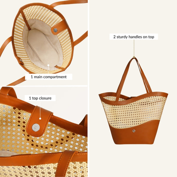 Tan Rattan Weave Beach Bag