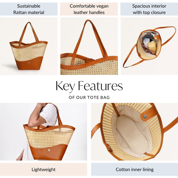 Tan Rattan Weave Beach Bag