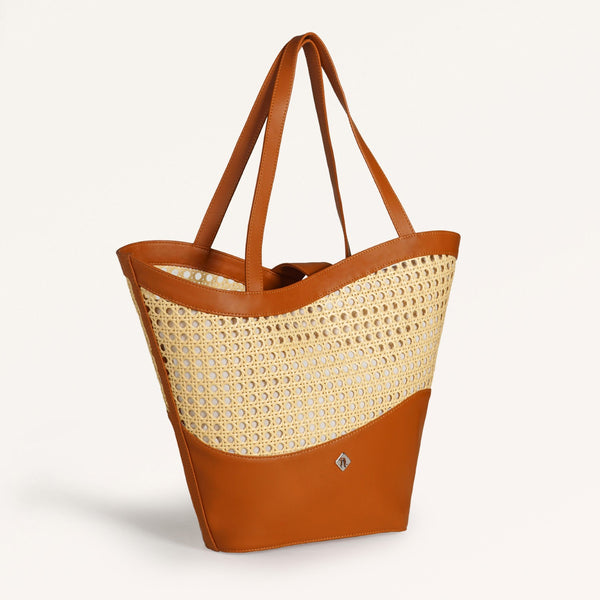 Tan Rattan Weave Beach Bag