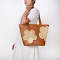 Tan Rattan Tote Bag With Back Pocket