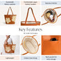 Tan Rattan Tote Bag With Back Pocket
