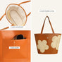 Tan Rattan Tote Bag With Back Pocket