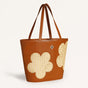 Tan Rattan Tote Bag With Back Pocket