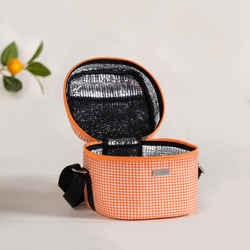 Tangerine Checked Lunch Bag With Insulation