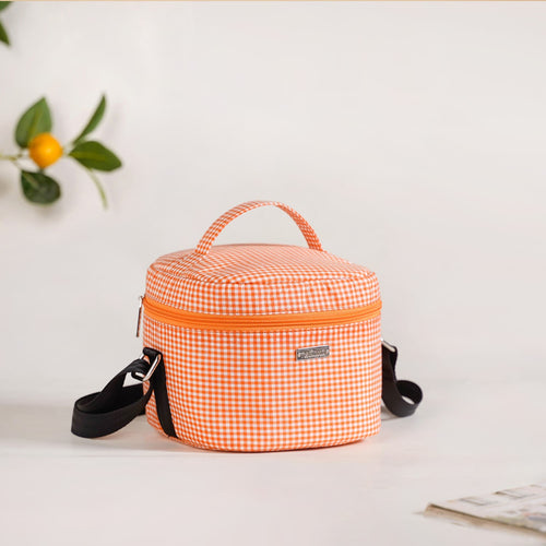 Tangerine Checked Lunch Bag With Insulation