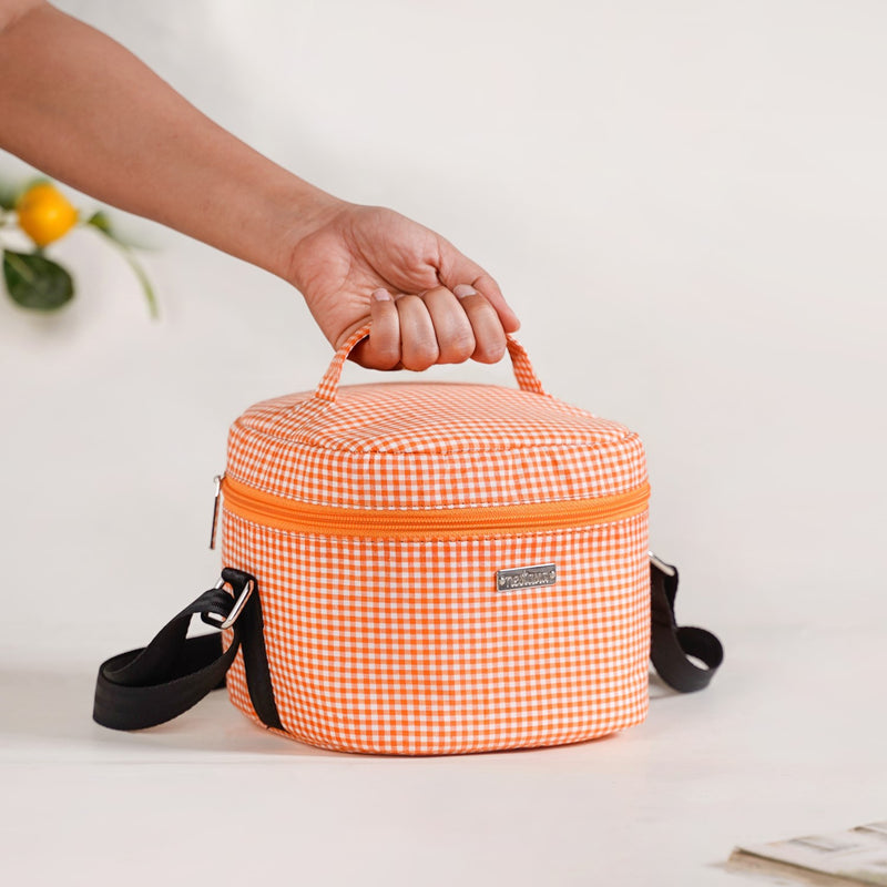 Tangerine Checked Lunch Bag With Insulation