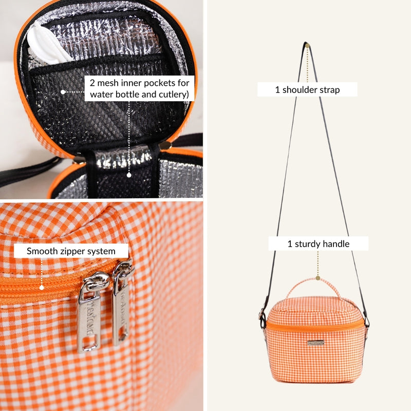 Tangerine Checked Lunch Bag With Insulation