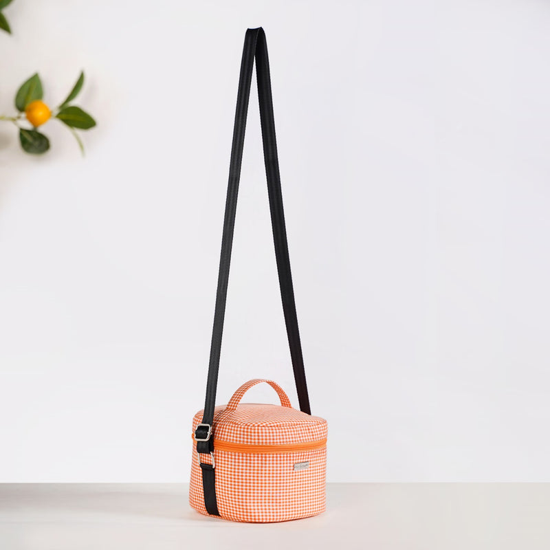 Tangerine Checked Lunch Bag With Insulation