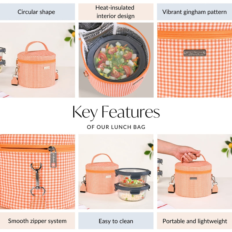 Tangerine Gingham Insulated Lunch Box Bag