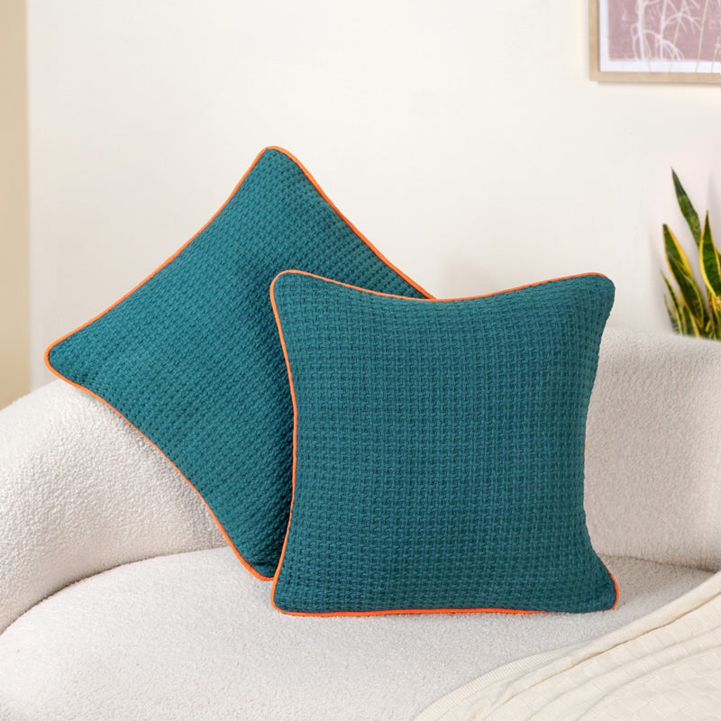 Tangerine Trim Cotton Cushion Cover Set Of 2