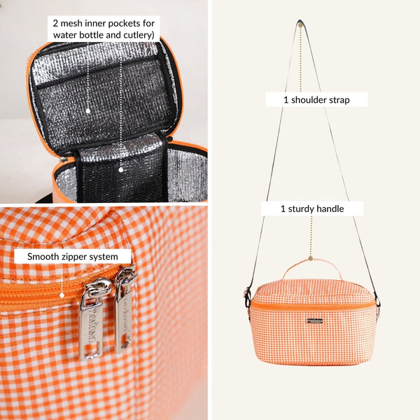 Tangerine Checkered Insulated Lunch Bag