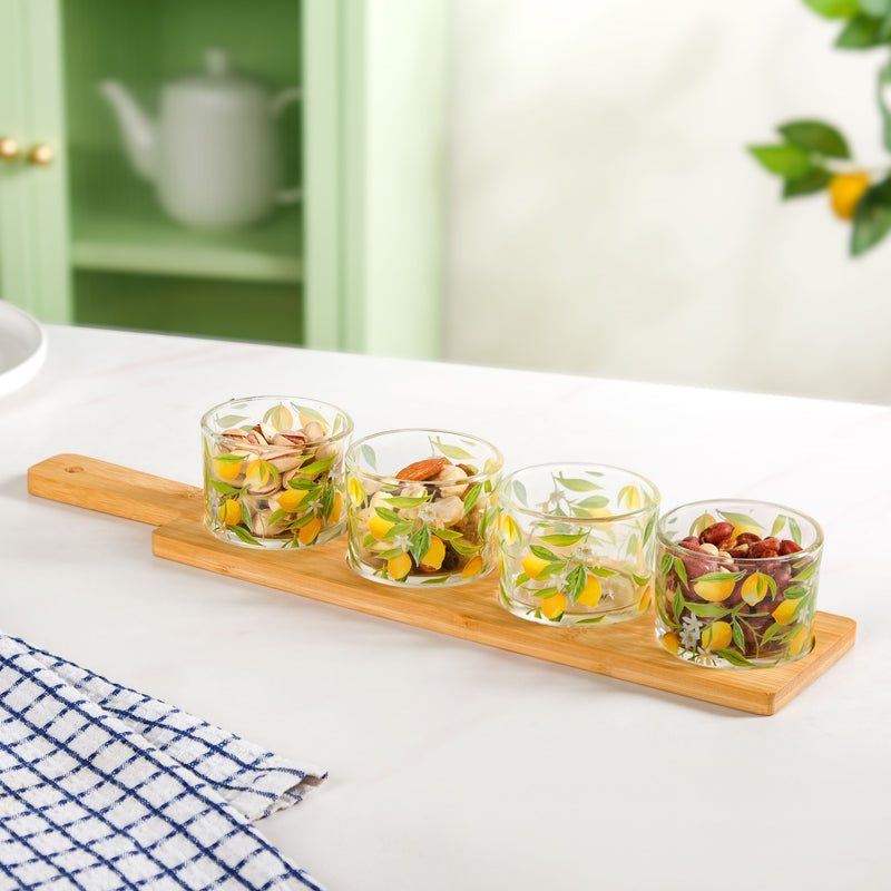 Amalfi Lemon Platter With Cup And Tray Set Of 5