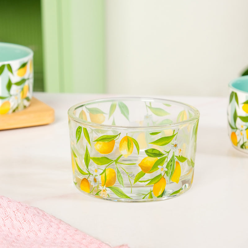 Tangy Tales Printed Bowls With Bamboo Tray Set Of 4