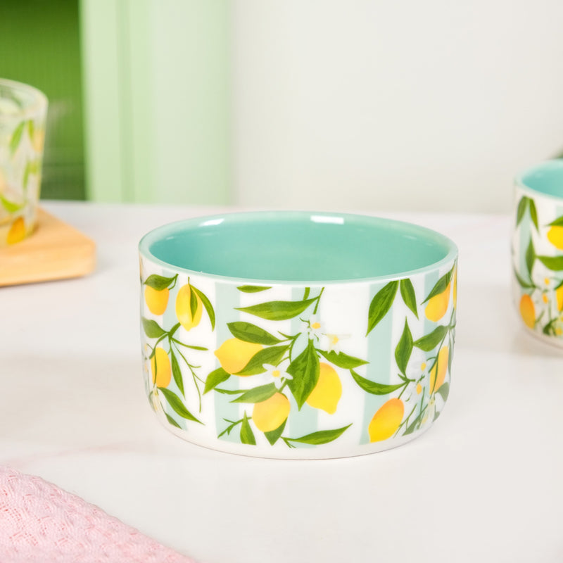 Tangy Tales Printed Bowls With Bamboo Tray Set Of 4